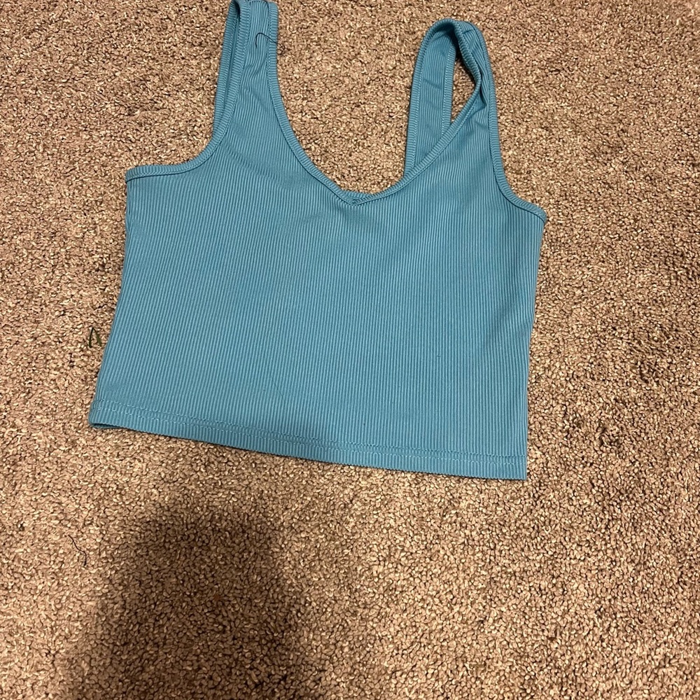 Blue Ribbed Crop Top